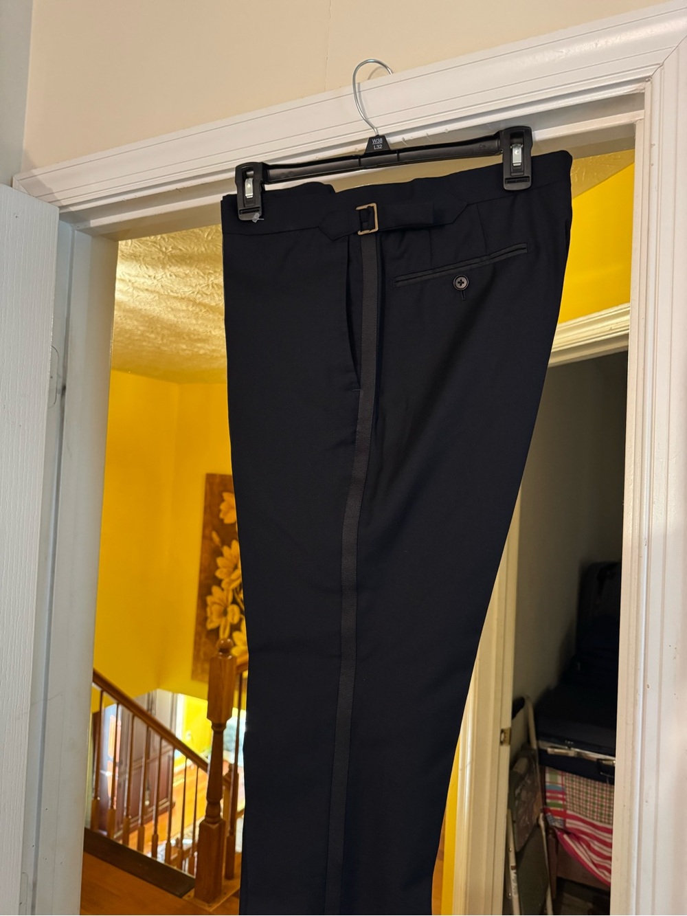 Slim navy tuxedo Dress Pants with Contrast Side Trim